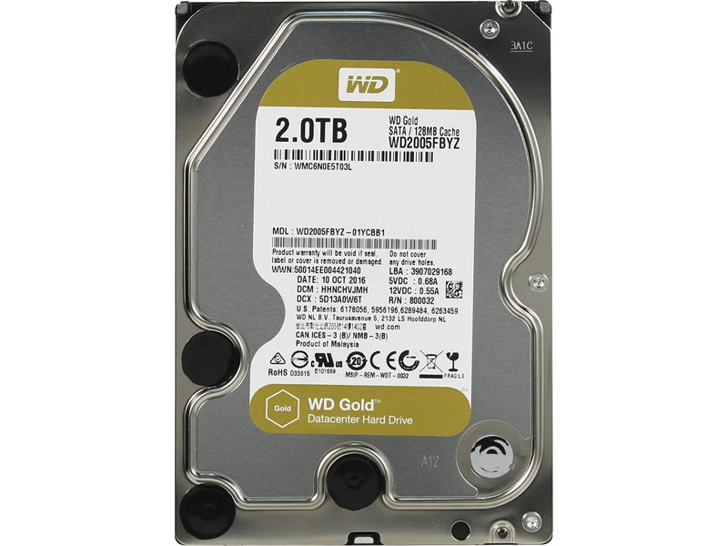 Жесткий диск/ HDD WD SATA3 2Tb Gold 7200 128mb 1 year warranty