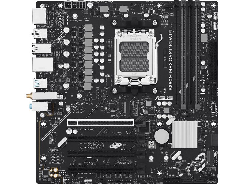 Материнская плата ASUS B850M MAX GAMING WIFI, AM5, B850, 4*DDR5, 4*SATA, 3*M.2, 5*USB 3.2, 2*USB 2.0, Type-C, 5*PCIx16, DP+HDMI, mATX; 90MB1LL0-M0EAY0