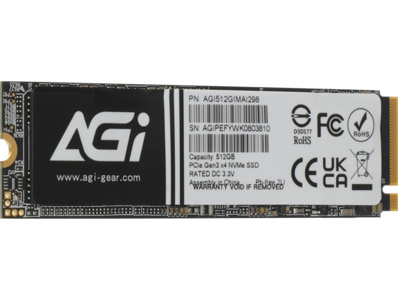 Накопитель SSD AGi PCIe 3.0 x4 512GB AGI512GIMAI298-CB AI298 M.2 2280