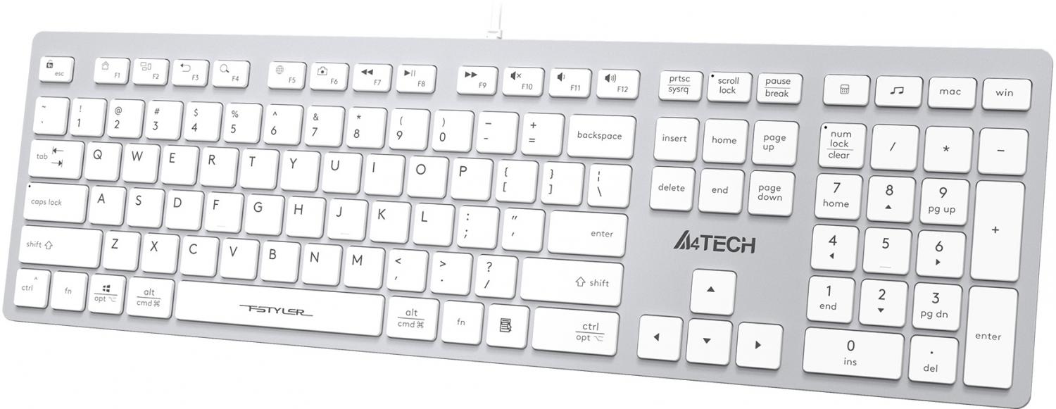 Клавиатура A4Tech FX50 белый USB slim Multimedia (FX50 WHITE) кабель 1.5м