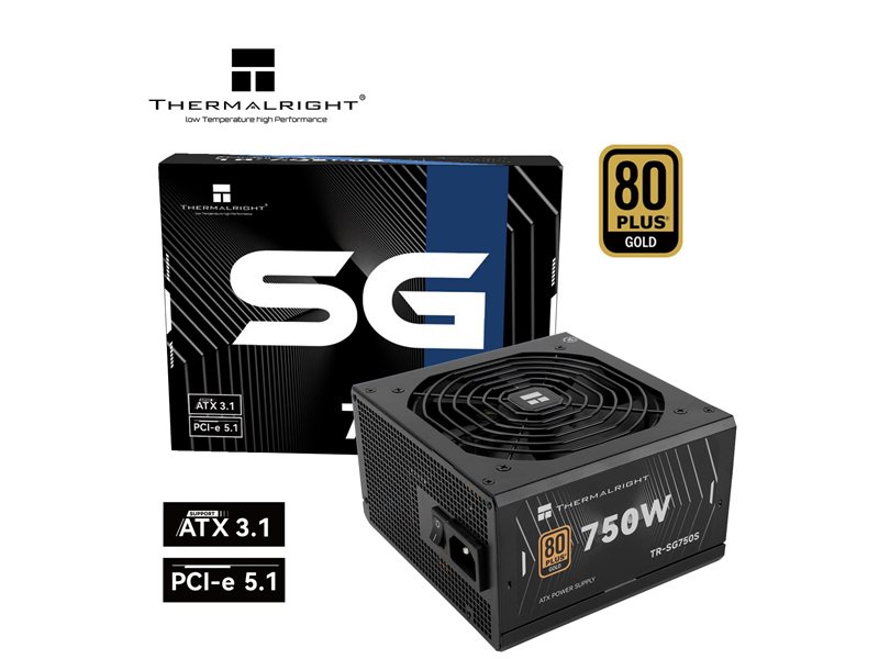 Блок питания 750W/ Power Supply Thermalright, 750W 80+ Gold (ATX, 3.1, PCIe 5.1, Non-modular, 1x24(20+4)pin, 1xCPU 8(4+4)pin, 2xPCIe*2 8(6+2)pin, 5xSATA3, 1x12+4pin (12VHPWR PCIe 5.1 12+4pin 600mm), 3xMOLEX4pin, Active, 120x120mm, 150x140x86mm, APFC, blac
