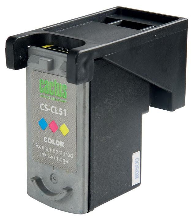 Картридж струйный Cactus CS-CL51 CL-51 голубой/пурпурный/желтый (18мл) для Canon Pixma MP150/MP160/MP170/MP180/MP450/MP460/iP2200/iP6210/iP6220/iP6220D/iP6310/iP6310D/MX300/MX310 с чипом