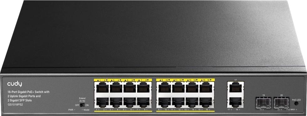 Коммутатор Cudy GS1018PS2 (L2) 18x1Гбит/с 2xКомбо(1000BASE-T/SFP) 2SFP 16PoE 200W неуправляемый
