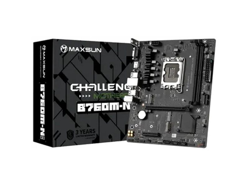 MAXSUN MS-Challenger B760M-N D5 V2 (Socket 1700, mATX, 2*DDR5, VGA/HDMI, 3*SATA3, 2*M.2, 1xPCI-E x16 /1xPCI-E x4, 4*USB 2.0,  2*USB 3.2 Gen1 , LAN 1*1G,  RTL)