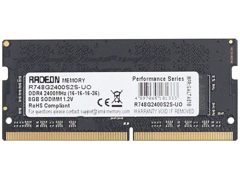 Память DDR4 8Gb 2400MHz AMD R748G2400S2S-U Radeon R7 Performance Series RTL PC4-19200 CL16 SO-DIMM 260-pin 1.2В Ret