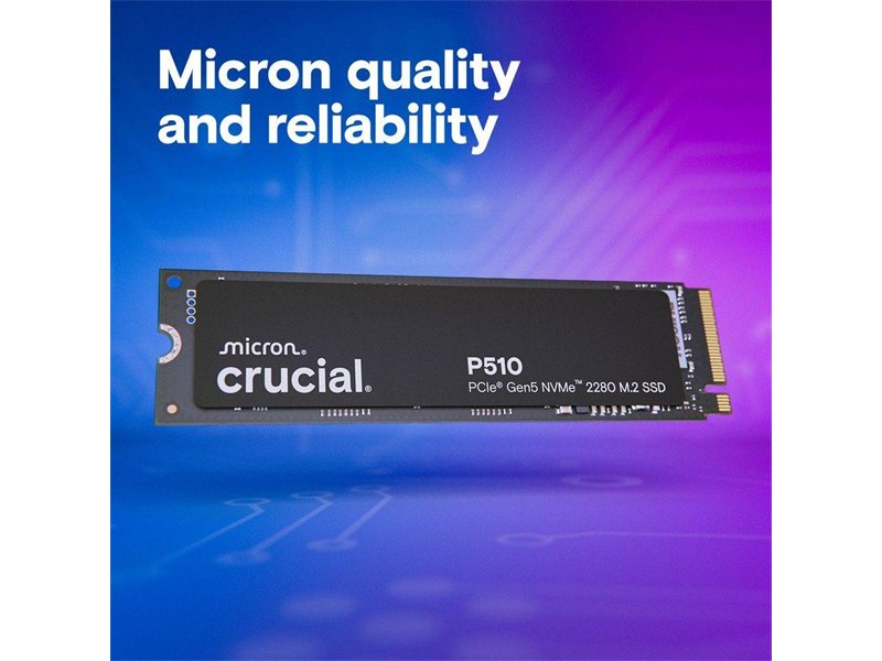Твердотельный накопитель/ Crucial SSD P510, 2000GB, M.2(22x80mm), NVMe, PCIe 5.0 x4, TLC, R/W 10000/8700MB/s, IOPs н.д./н.д., TBW 1200, DWPD 0.5 (12 мес.)