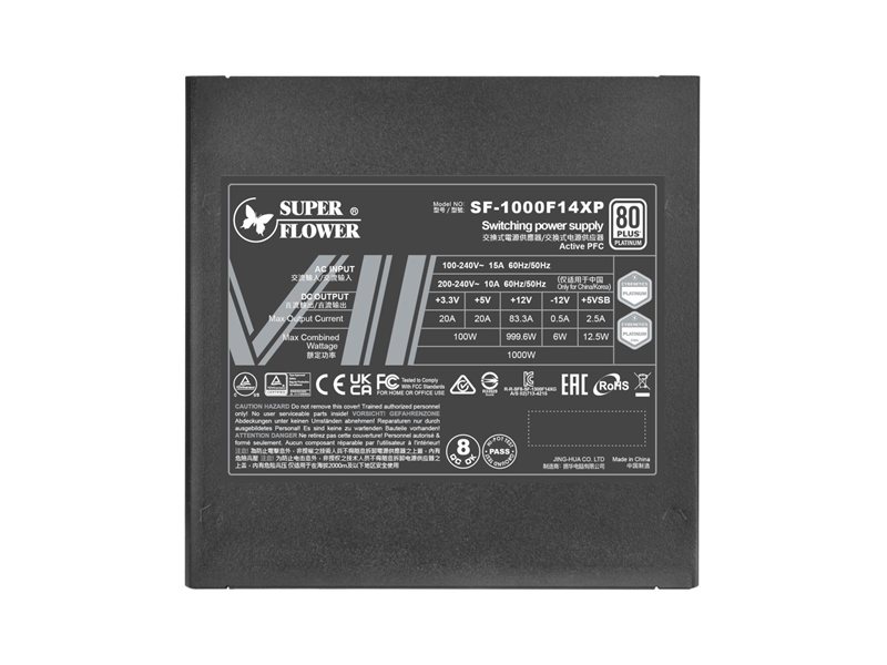 Блок питания 1000 Ватт/ Power Supply Super Flower Leadex VII, 1000W, ATX 3.0, 140mm, 12xSATA, 4xPCI-E(6+2), 1x12V-2x6, APFC, 80+ Platinum, Full Modular