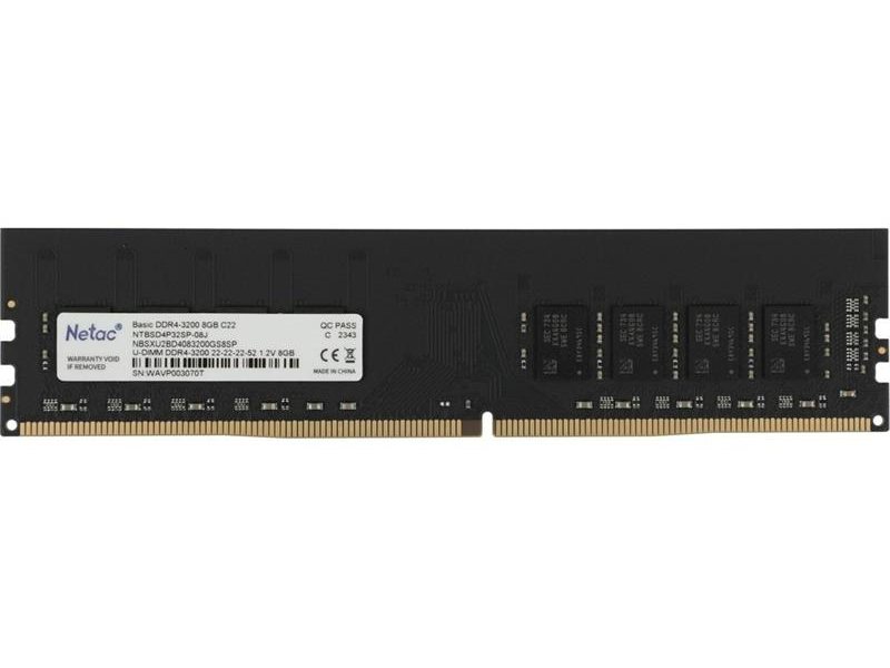 Память DDR4 8GB 3200MHz Netac NTBSD4P32SP-08J Basic RTL PC4-25600 CL22 DIMM UDIMM 288-pin 1.2В single rank Ret