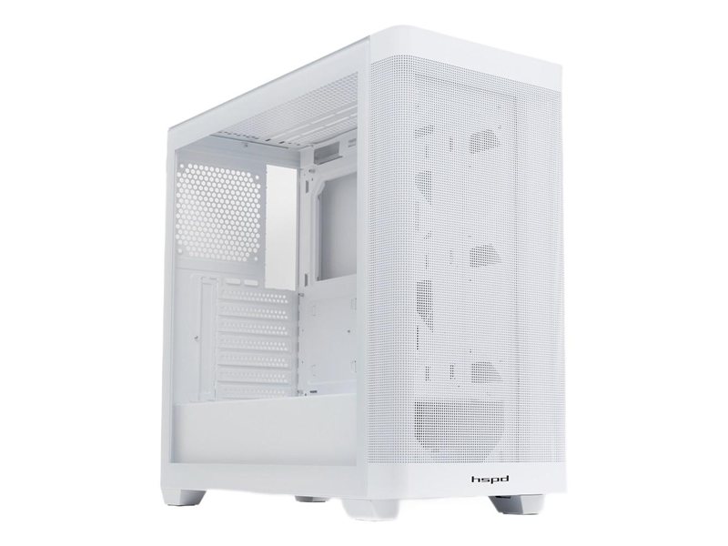 Корпус без блока питания/ Case HSPD M740, Mesh Mid Tower, White, TG, 0.6 SPCC, no fans, E-ATX, ATX, mATX, mITX, 170/400/200mm, 4x2.5", 2x3.5", 7xPCI, 1xUSB-A 3.0, 1xUSB-C 3.0, 460x218x450mm