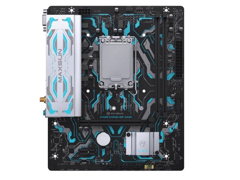 MAXSUN MS-B760M GAMING WIFI GANK V2 (Socket 1700, mATX, 2*DDR5, VGA/HDMI, 3*SATA3, 1*M.2, 1xPCI-E x16 /1xPCI-E x4, 4*USB 2.0, 2*USB 3.2 GEN 2, LAN 1*1G,  Bluetooth,  Wi-Fi 802.11ax, RTL)