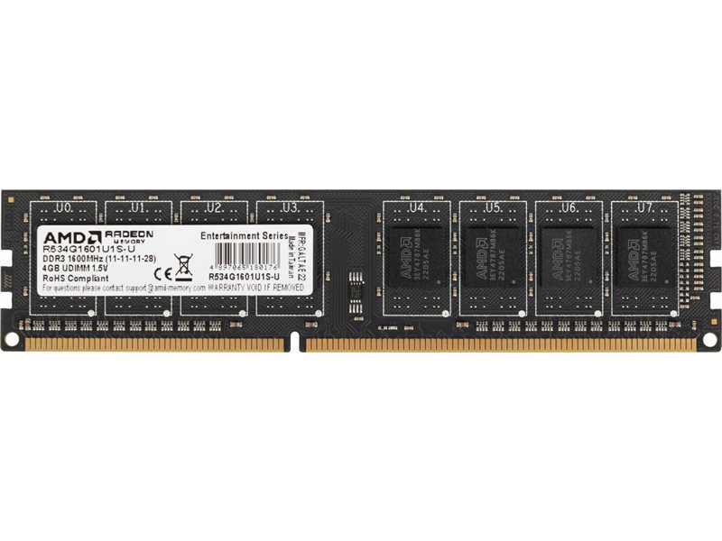 Память DDR3 4GB 1600MHz AMD R534G1601U1S-U RTL PC3-12800 CL11 DIMM UDIMM 240-pin 1.5В Ret