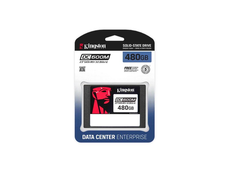 Твердотельный накопитель/ Kingston SSD DC600M, 480GB, 2.5" 7mm, SATA3, 3D TLC, R/W 560/470MB/s, IOPs 94 000/41 000, TBW 876, DWPD 1 (12 мес)