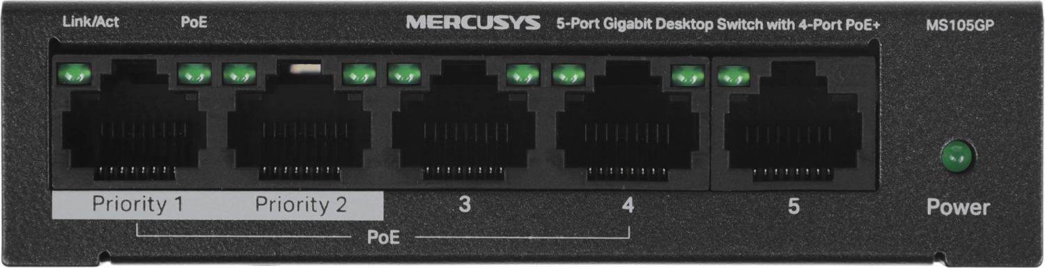 Коммутатор Mercusys MS105GP (L2) 5x1Гбит/с 4PoE+ 65W неуправляемый