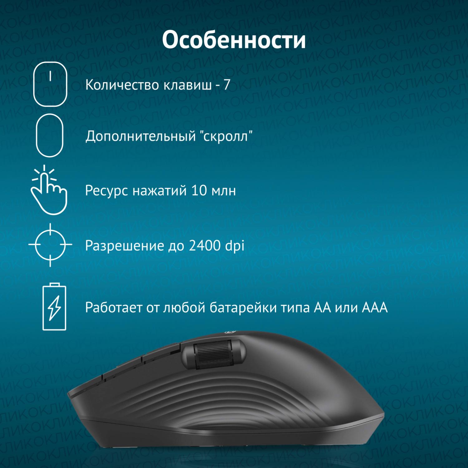 Мышь Оклик 501MW черный оптическая 2400dpi беспров. USB 7but (1877553)