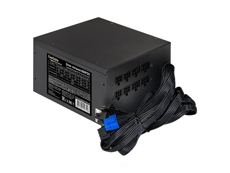 Блок питания 800W ExeGate Gaming Standard 800PGS (ATX, APFC, КПД 80% (80 PLUS), 14cm fan, 24pin, 2x(4+4)pin, 6xPCI-E, 8xSATA, 4xIDE, Cable Management, black, RTL)