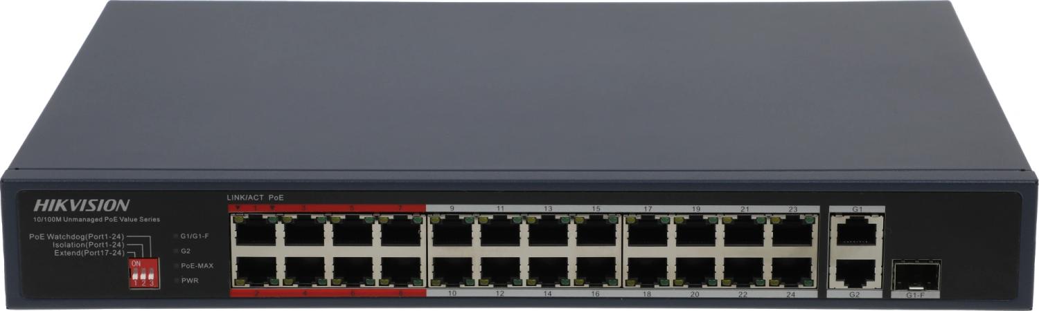 Коммутатор Hikvision DS-3E0326P-E/M(C) (L2) 25x100Мбит/с 1SFP 24PoE 230W неуправляемый