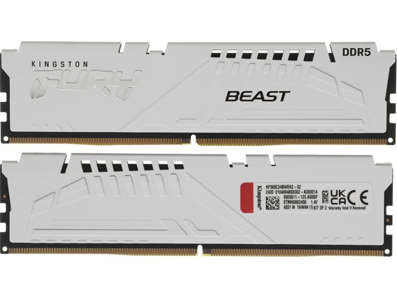 Память оперативная/ Kingston 32GB 6800MT/s DDR5 CL34 DIMM (Kit of 2) FURY Beast White EXPO
