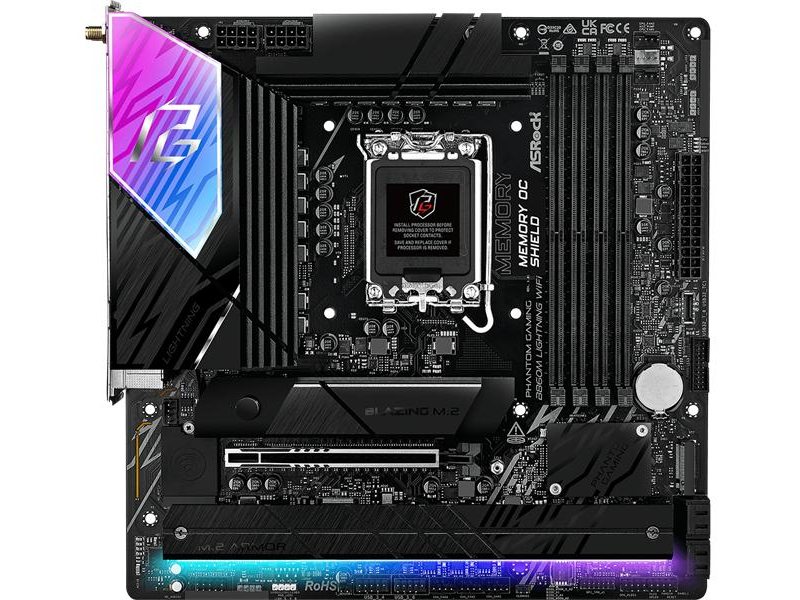 Материнская плата ASROCK B860M LIGHTNING WIFI, LGA1851, B860, 4*DDR5, 4*SATA, 4*M.2, 4*USB 3.2, 3*USB 2.0, Type-C, 2*PCIx16, 1*M.2 (Key E), HDMI+DP, mATX