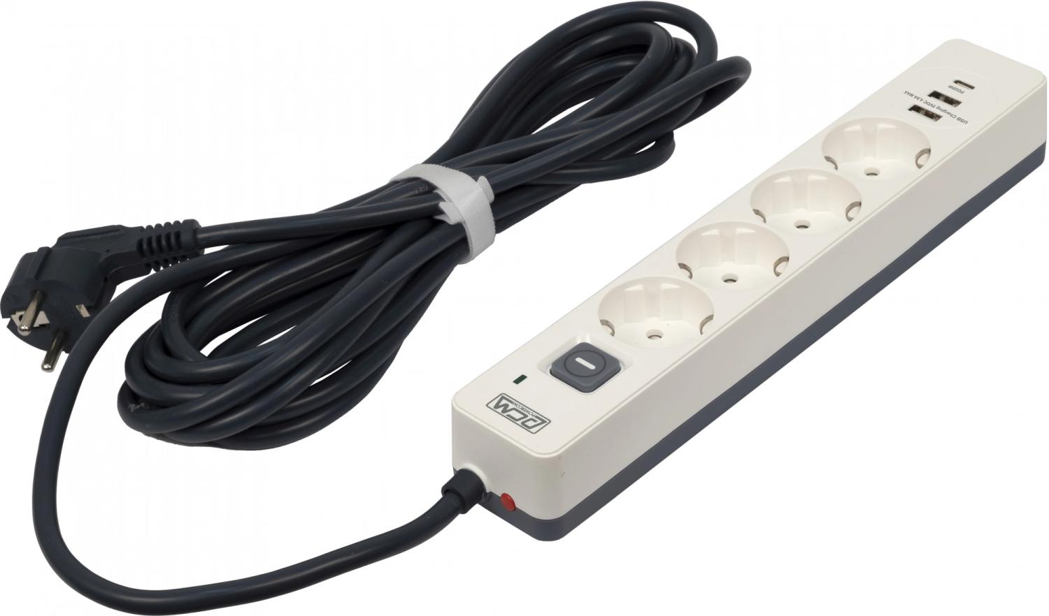 Сетевой фильтр Powercom SP-01 USB2A1CW 3,0М 3.0м (4 розетки) белый/серый (коробка)