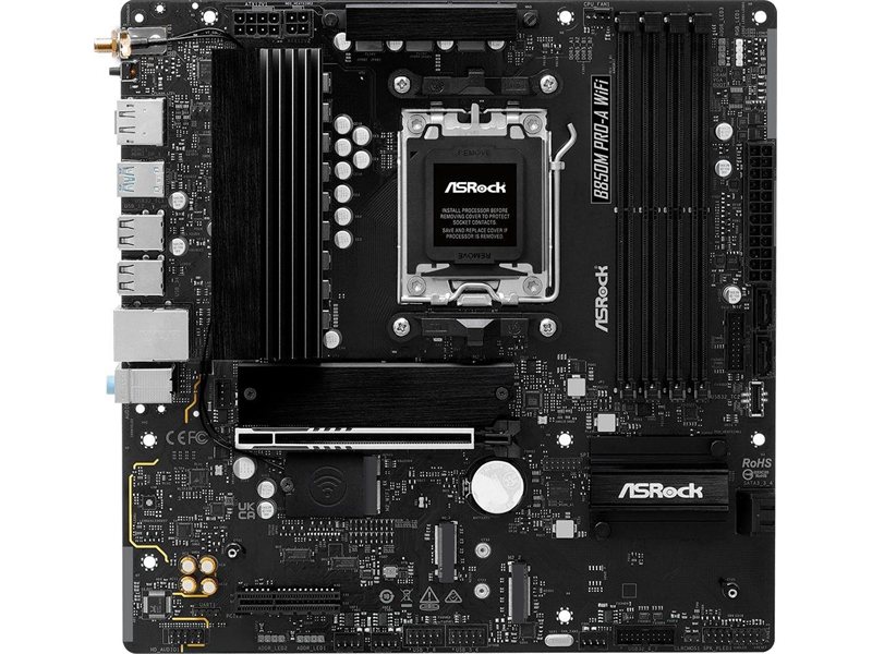 Материнская плата Asrock B850M PRO-A WIFI Socket AM5 AMD B850 4xDDR5 mATX AC`97 8ch(7.1) 2.5Gg RAID+HDMI+DP