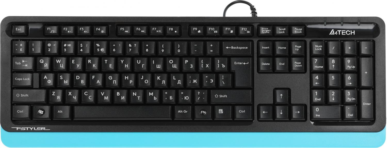 Клавиатура A4Tech FK10 черный/синий USB (FK10 BLUE) кабель 1.5м
