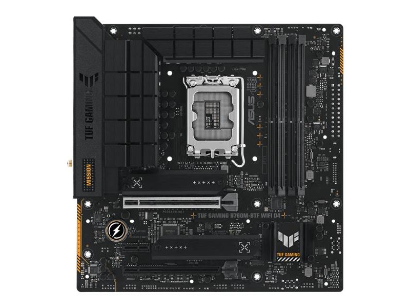 Материнская плата ASUS TUF GAMING B760M-BTF WIFI D4, LGA1700, B760, 4*DDR4, 4*SATA, 3*M.2, 4*USB 3.2, 3*USB 2.0, Type-C, 2*PCIx16, 1*PCIx1, DP+HDMI, mATX; 90MB1E50-M0EAY0