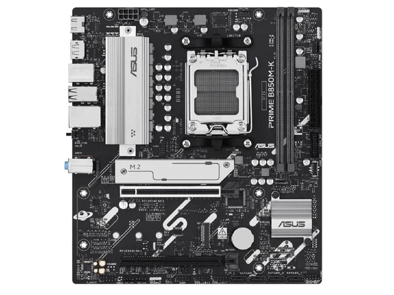 ASUS PRIME B850M-K (Socket AM5, mATX, 2xDDR5(128GB), DP/HDMI, 1xPCIe 5.0x16/1xPCIe 4.0x16, 1xLAN (2.5GbE), 4xSATA 6Gb/s, 2xM.2, 1xType-C, 4xUSB 3.2, 4xUSB 2.0, PS/2)