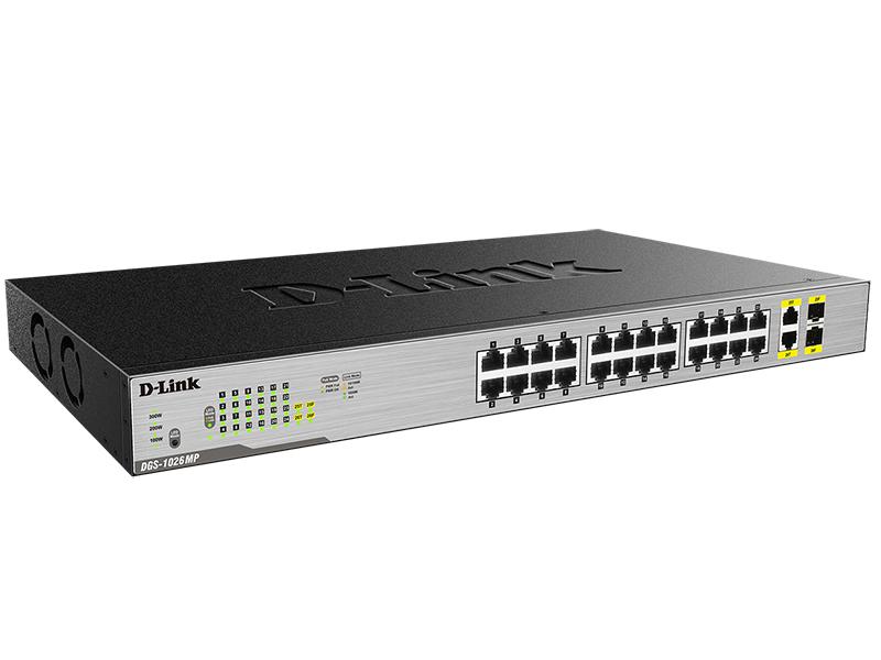 Коммутатор D-Link DGS-1026MP DGS-1026MP/B2A 24x1Гбит/с 2xКомбо(1000BASE-T/SFP) 24PoE 370W неуправляемый