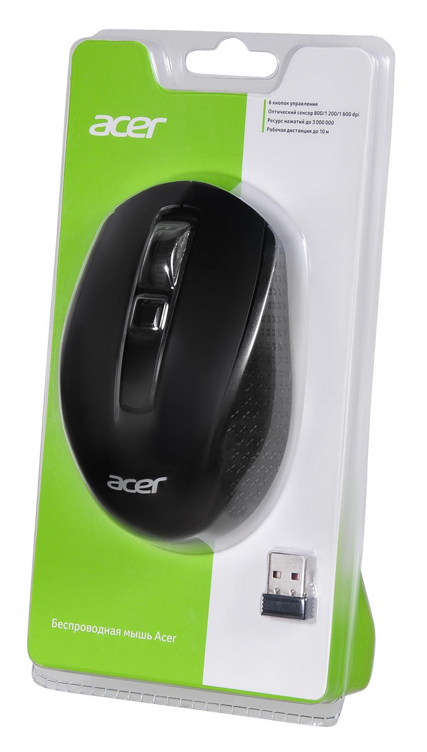 Мышь Acer OMR060 черный оптическая 1600dpi беспров. USB 6but (ZL.MCEEE.00C)