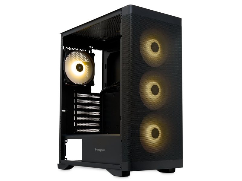 Корпус без блока питания/ Case HSPD M520, Mesh Mid Tower, Black, slide TG, 0.45 SPCC, 4x120mm ARGB (M11-120) ATX, mATX, mITX 160/330/184mm 2x2.5", -, 7xPCI 2xUSB-A 3.0, 1xUSB-A 1.0 390x200x449mm