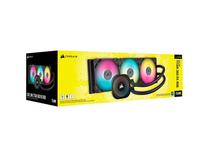 Система жидкостного охлаждения/ Water Cooling System Corsair iCUE LINK TITAN 360 RX RGB (360mm, Black, RGB/ Fans: 3x120mm, 73.5CFM, 36dBA, 2100RPM/ S: 1851, 1700, AM5, AM4)