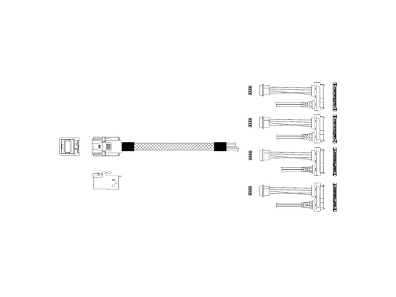 Кабель Miradeed  MD-6715033,  HDmSAS SFF8643 -to- 4*SAS SFF8482 , 12G, 85 Ohm, 100cm