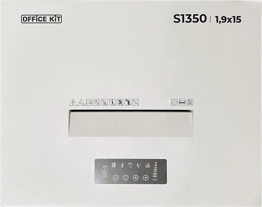Шредер Office Kit S1350 1,9х15 белый (секр.P-5) фрагменты 30лист. 135лтр. скобы пл.карты CD