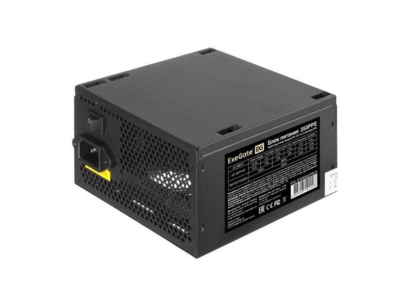 Exegate EX260637RUS-PC Блок питания 350W ExeGate 350PPE (ATX, APFC, PC, КПД 80% (80 PLUS), 12cm fan, 24pin, (4+4)pin, PCIe, 5xSATA, 3xIDE, black, кабель 220V в комплекте)