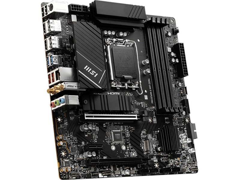 Материнская плата MB MSI INTEL B760 s1700, 4xDDR4(128GB), 2xHDMI 2.1/2xDP, 1xPCIe 4.0x16, 1xPCIe 3.0x16, 1xPCIe 3.0, 1xLAN (2.5GbE), Wi-Fi, BT, 4xSATA 6Gb/s, 2xM.2, 4xUSB 3.2, 2xUSB 2.0, 1xPS/2, mATX