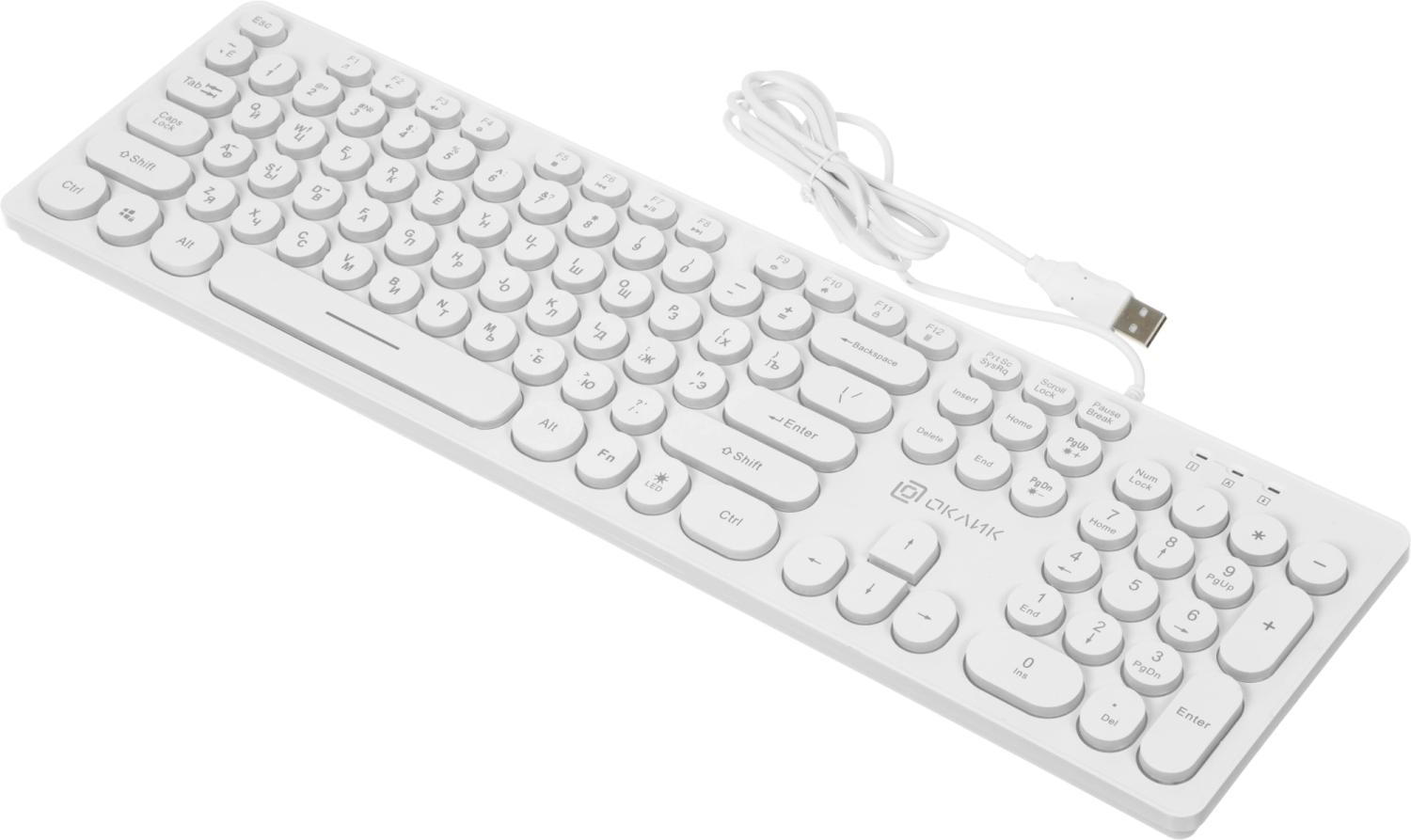 Клавиатура Оклик 420MRL белый USB slim Multimedia LED (1091227) кабель 1.5м