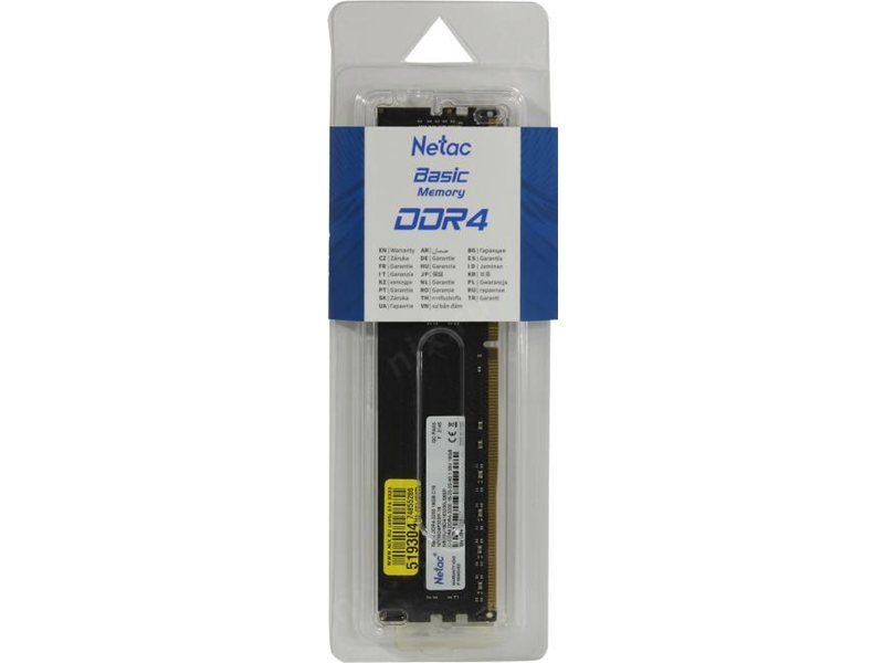 Память DDR4 16GB 3200MHz Netac NTBSD4P32SP-16 Basic RTL PC4-25600 CL16 DIMM UDIMM 288-pin 1.35В single rank Ret