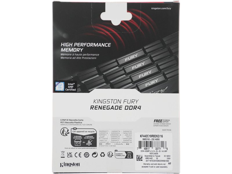 Память DDR4 2x8GB 4266MHz Kingston KF442C19RB2K2/16 Fury Renegade Black RTL Gaming PC4-34100 CL19 DIMM UDIMM 288-pin 1.4В single rank с радиатором Ret