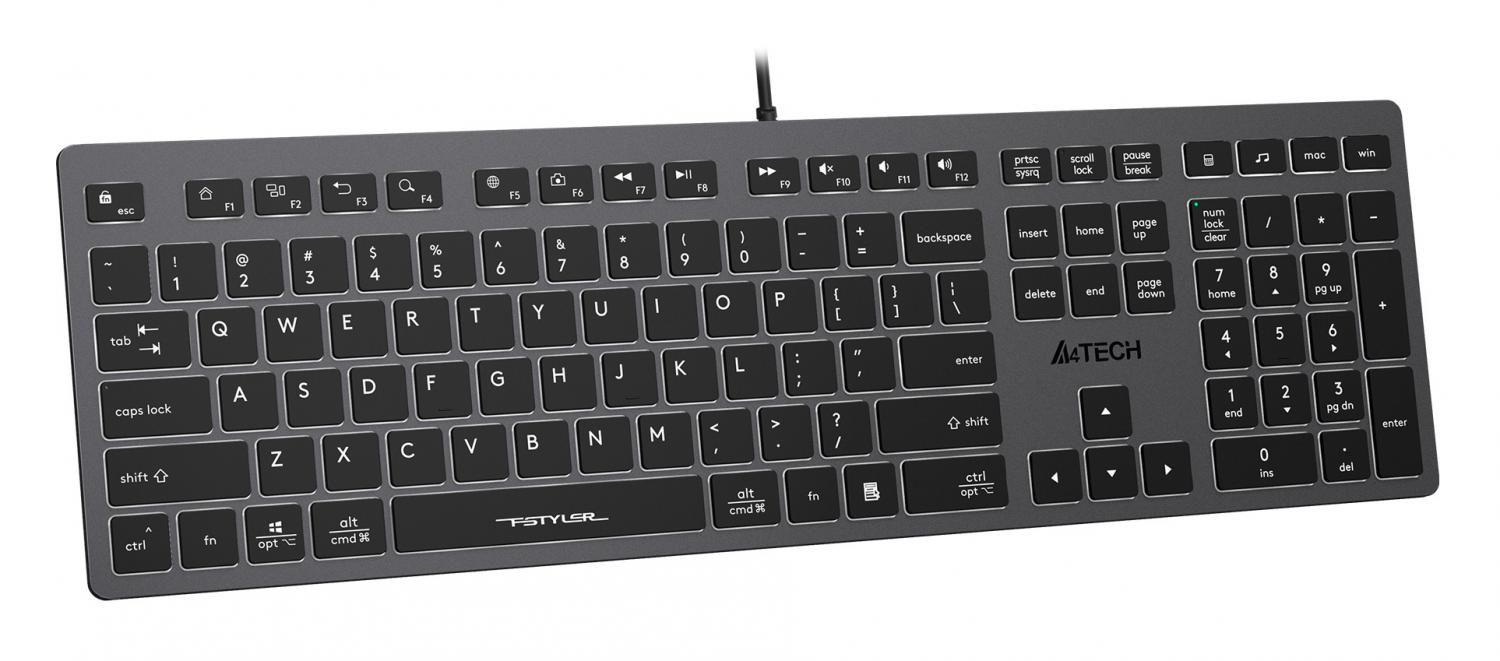 Клавиатура A4Tech FX60 серый USB slim LED (FX60 GREY / WHITE) кабель 1.5м