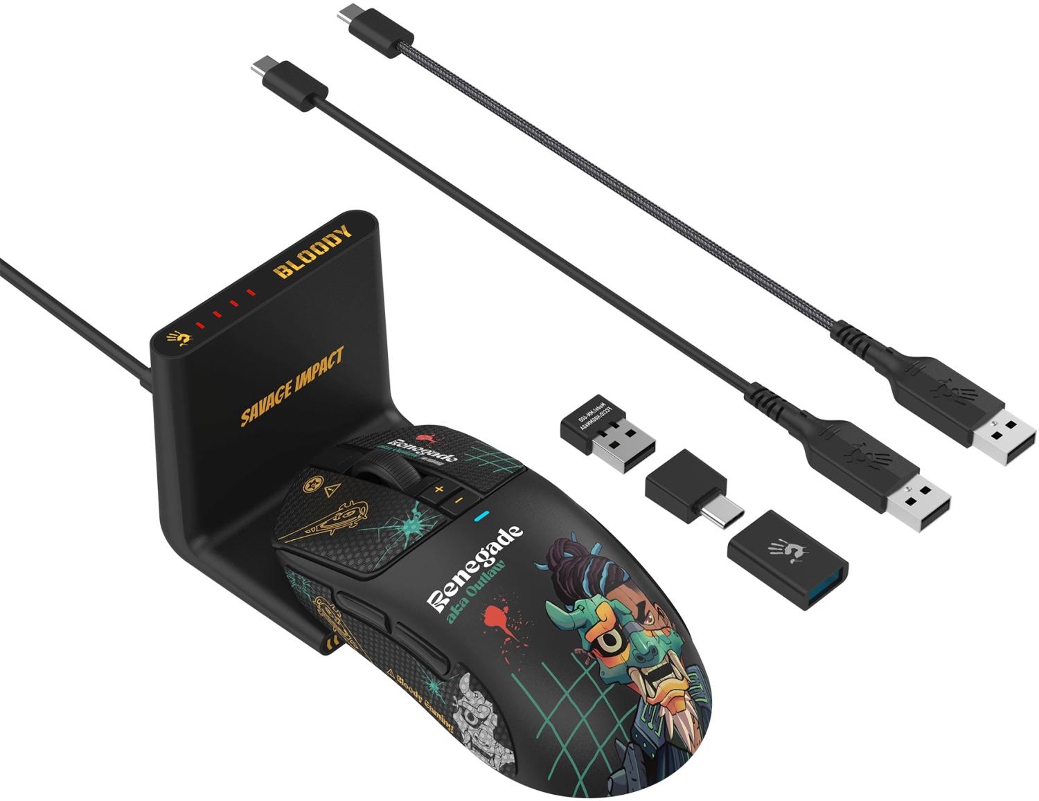 Мышь A4Tech Bloody R72 Ultra Duo Renegade черный оптическая 20000dpi беспров. USB/USB-C 7but