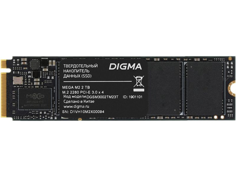Накопитель SSD Digma PCIe 3.0 x4 2TB DGSM3002TM23T Mega M2 M.2 2280