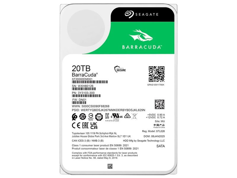 Жесткий диск/ HDD Seagate  SATA3 20Tb BarraCuda 6Gb/s 7200 512Mb 1 year warranty