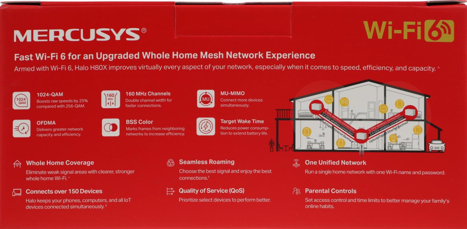 Бесшовный Mesh роутер Mercusys Halo H80X(3-pack) AX3000 10/100/1000BASE-TX белый (упак.:3шт)