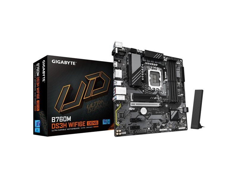 Gigabyte B760M DS3H WIFI6E GEN5 {Socket-1700 4xDDR5, 4xSATA3, RAID, 2xM.2, 1xPCI-E16x, 3xUSB3.2, 1xUSB3.2 Type C, D-Sub, 2xDP, HDMI, 2.5Glan, mATX}