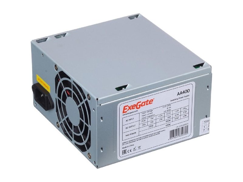 Exegate EX253682RUS /256672 Блок питания 400W Exegate AA400, ATX, 8cm fan, 24+4pin, 2*SATA, 1*IDE