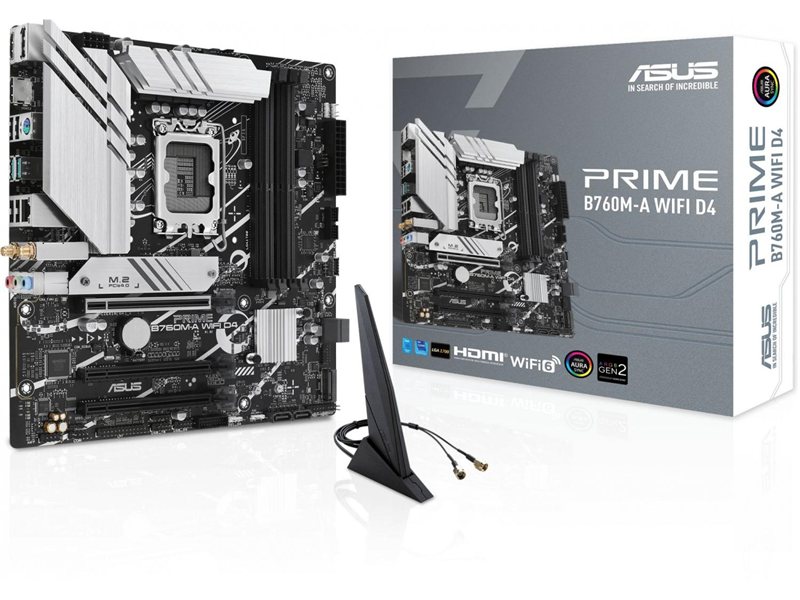 Материнская плата Asus PRIME B760M-A WIFI D4 Soc-1700 Intel B760 4xDDR4 mATX AC`97 8ch(7.1) 2.5Gg RAID+HDMI+DP