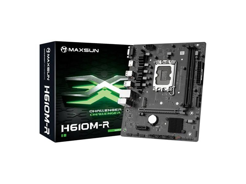 Материнская плата MAXSUN MS-Challenger H610M-R V2, LGA1700, H610, 2*DDR4, 3*SATA3, 1*M.2, USB 3.2, USB 2.0, 1*PCIEx16, 1*PCIEx1, VGA+HDMI, mATX