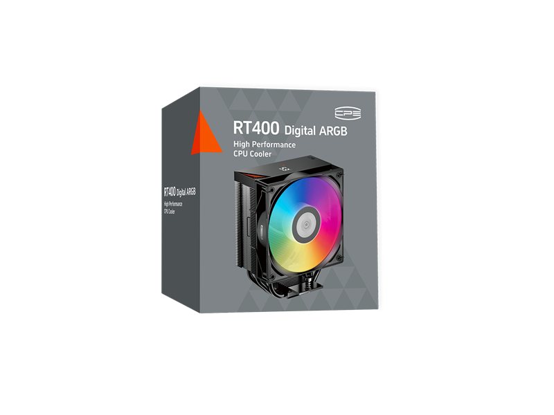 CPU Cooler PCCooler RT400 Digital ARGB BK (230W, 4-pin PWM, ARGB, LED temp., 152mm, Al/Cu, 4x6mm, 1x120mm, 73.32CFM, 34.9dBA, 2200RPM, S: 1851/1700/1200/115X, AM5/AM4, black)