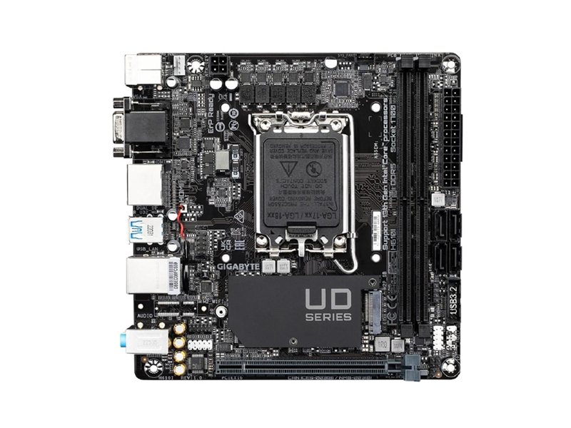 Материнская плата MB GIGABYTE INTEL H610 s1700, 2xDDR5(64GB), D-SUB/HDMI 2.1/2xDP, 1xPCIe 4.0x16, 1xLAN, 4xSATA 6Gb/s, 1xM.2, 2xUSB 3.2, 4xUSB 2.0, mini ITX