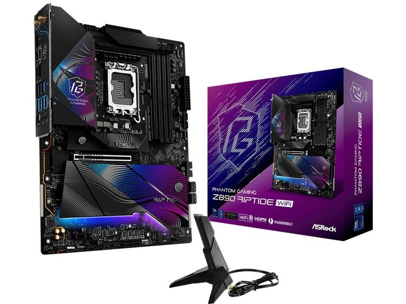 Материнская плата ASROCK Z890 RIPTIDE WIFI, LGA1851, Z890, 4*DDR5, 4*SATA, 4*M.2, 6*USB 3.2, 2*USB 2.0, 2*Type-C, 2*PCIx16, 1*PCIx4, 1*M.2 (Key E), HDMI, ATX
